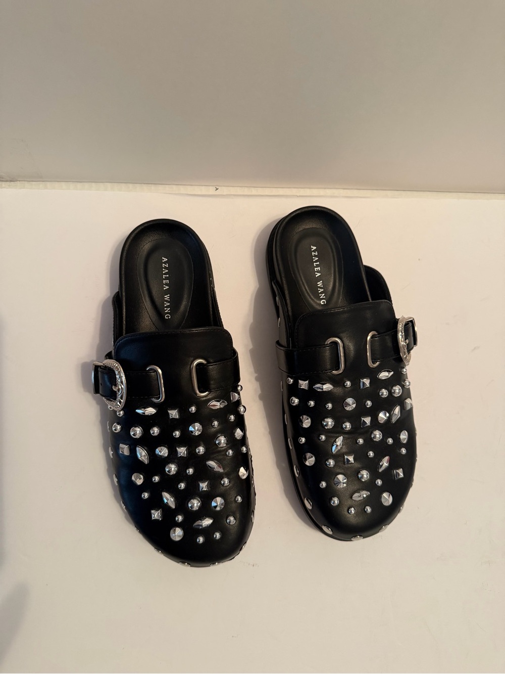 Azalea Wang Black Studded Buckle Mule Slides